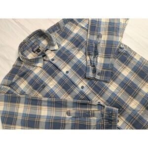 Patagonia Organic Cotton Fjord Flannel Button Down Shirt Men's Medium Blue Plaid